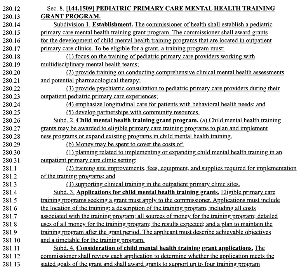 Screenshot of lines 280.12-281.13 of the 2023 Health Omnibus Bill.
