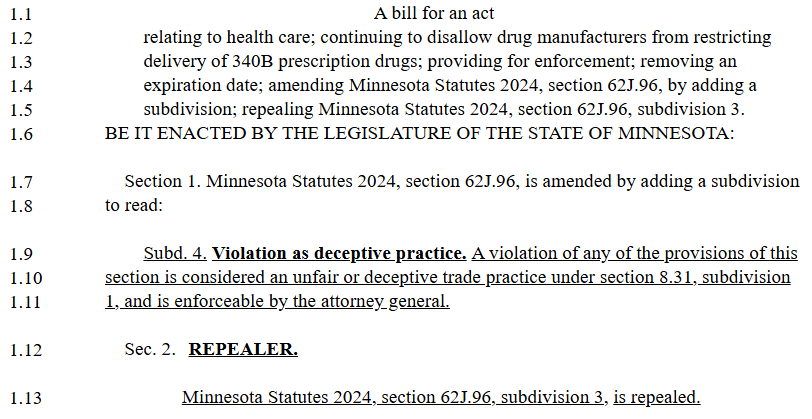 Screenshot of the one-sentence change in a 13-line bill.